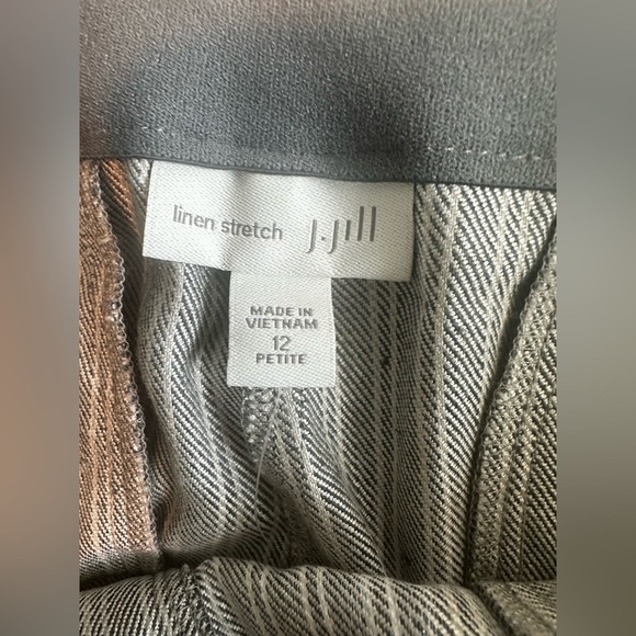 New J. Jill Light Gray Striped Wide - Leg Linen Stretch Pants Size 12 Petite - Picture 3 of 12